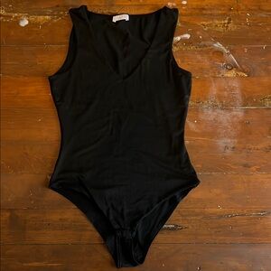 Pink Lily Black Bodysuit V-Neck Sleeveless